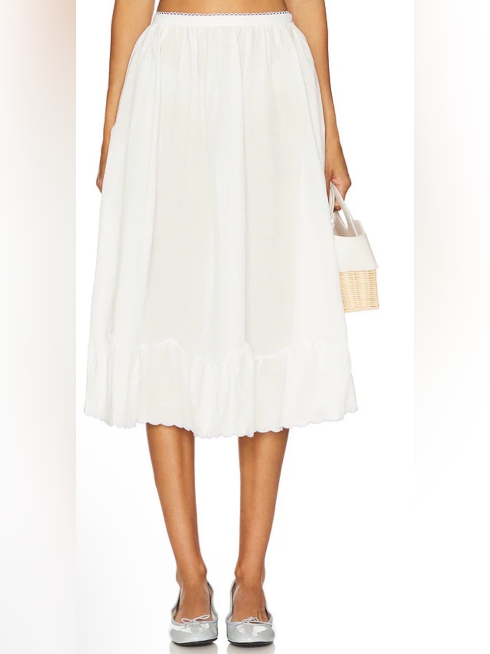 For Love And Lemons Tea Time Poplin Midi Skirt in White